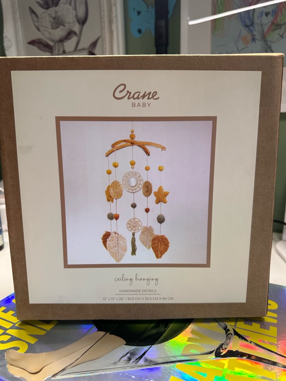 Crane Baby Autumn Mobile Hanging Decor in Mustard and Cream